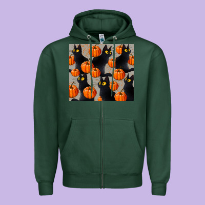 Black Cat With Pumpkins Tumbler Zipper Hoodie Designed By Lillyallendesigns