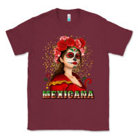 Burgundy Sugar skull girl with Mexicana Classic Tee - NancyCooperArtShop