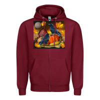 Burgundy Fall Crow Zipper Hoodie - LillyAllenDesigns