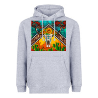 Heather Grey western sunflowers longhorn bull skull Heavyweight Hoodie - Artiststas