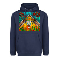 Navy western sunflowers longhorn bull skull Heavyweight Hoodie - Artiststas