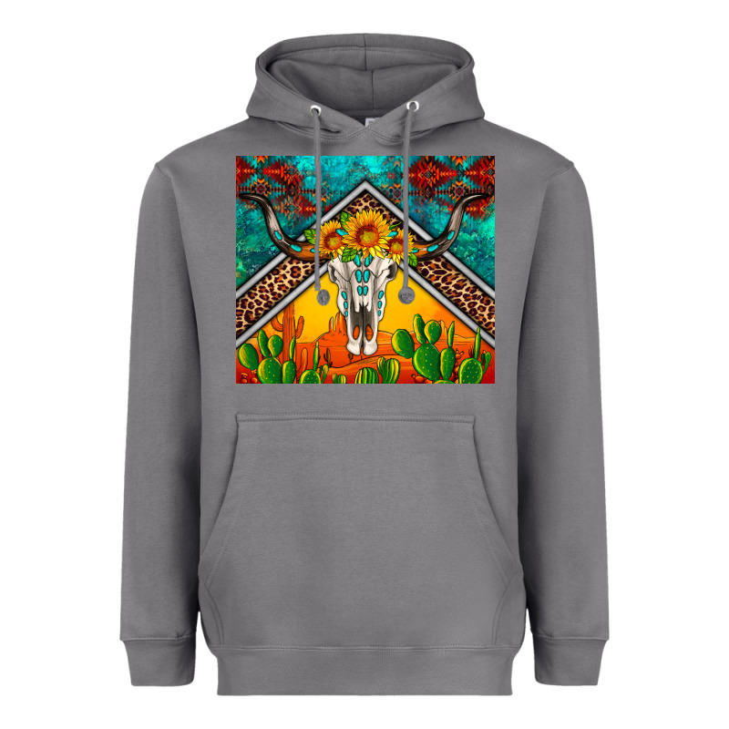 Western Sunflowers Longhorn Bull Skull Heavyweight Hoodie by Artiststas | Teevron