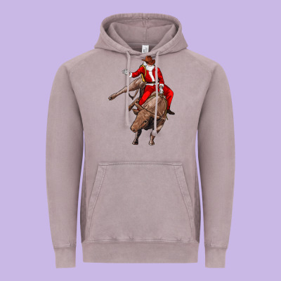 Santa Riding A Bull Vintage Hoodie Designed By Cowgirlartshop