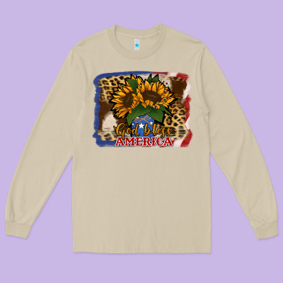 Patriotic Sunflower God Bless America Long Sleeve Tee Designed By Jasminsmagicworld