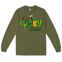 Army Green One Lucky Auntie St. Patrick's Day Long Sleeve Tee - CowGirlArtShop