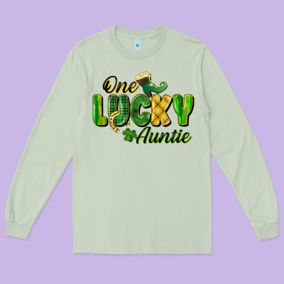 One Lucky Auntie St. Patrick's Day Long Sleeve Tee Designed By Cowgirlartshop