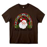 Chocolate Brown merry christmas y'all rainbow Heavy Core Tee - JahusDesignShop