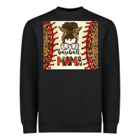 Black Baseball Mom Messy Bun Heavyweight Sweatshirt - CowhideDigitalArt