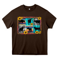 Chocolate Brown cow sunflower leopard Heavy Core Tee - Artiststas