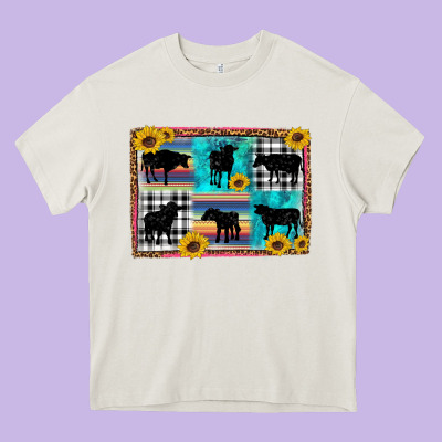 Cow Sunflower Leopard Heavy Core Tee Designed By Artiststas