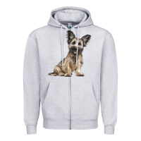 Heather Grey Skye Terrier Dog Illustrations Zipper Hoodie - LillyAllenDesigns
