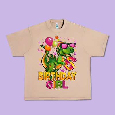 6th Birthday Girl T Rex Pink Urban Heavy Tee Designed By Cowgirlartshop