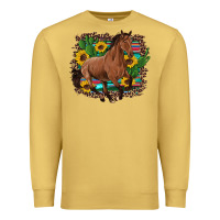 Antique Gold western horse cactus sunflowers serape leopard  turquoise wooden Premium Sweatshirt - Artiststas