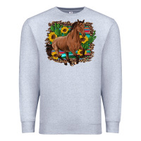 Heather Grey western horse cactus sunflowers serape leopard  turquoise wooden Premium Sweatshirt - Artiststas
