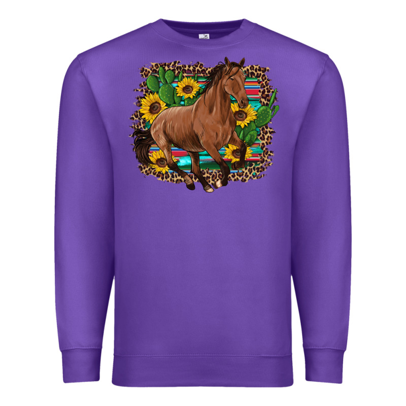 Western Horse Cactus Sunflowers Serape Leopard  Turquoise Wooden Premium Sweatshirt by Artiststas | Teevron