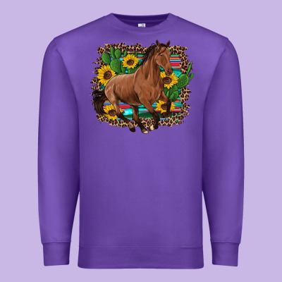 Western Horse Cactus Sunflowers Serape Leopard  Turquoise Wooden Premium Sweatshirt Designed By Artiststas