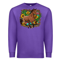 Purple western horse cactus sunflowers serape leopard  turquoise wooden Premium Sweatshirt - Artiststas