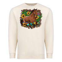 Sandshell western horse cactus sunflowers serape leopard  turquoise wooden Premium Sweatshirt - Artiststas