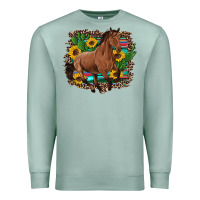 Seafoam western horse cactus sunflowers serape leopard  turquoise wooden Premium Sweatshirt - Artiststas
