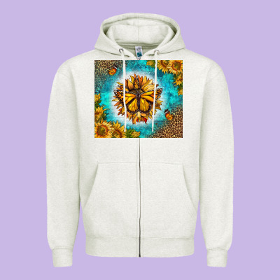 Monarch Butterfly Sunflower Zipper Hoodie Designed By Lillyallendesigns