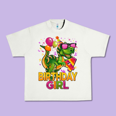 4th Birthday Girl T Rex Pink Urban Heavy Tee Designed By Cowgirlartshop