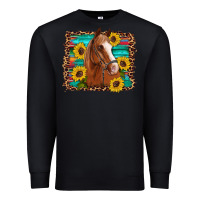 Black horse sunflowers turquoise wooden serape leopard Premium Sweatshirt - Artiststas