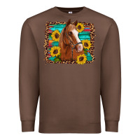 Chestnut horse sunflowers turquoise wooden serape leopard Premium Sweatshirt - Artiststas