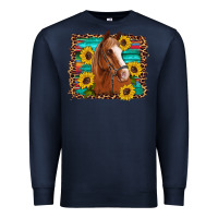 Navy horse sunflowers turquoise wooden serape leopard Premium Sweatshirt - Artiststas
