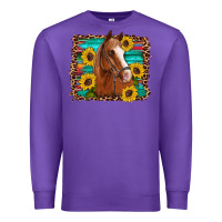 Purple horse sunflowers turquoise wooden serape leopard Premium Sweatshirt - Artiststas