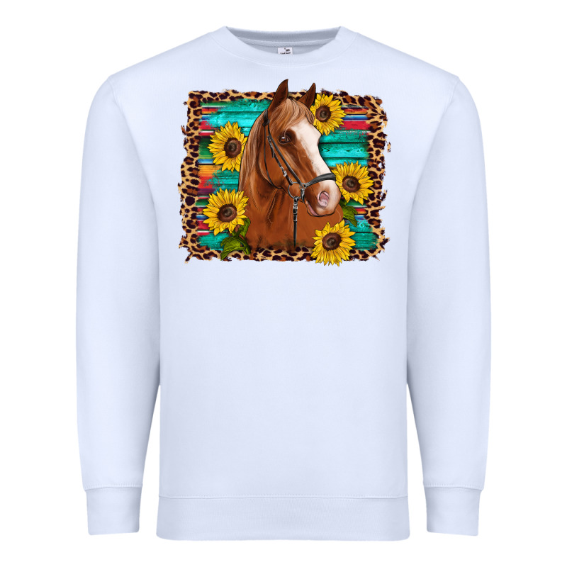 Horse Sunflowers Turquoise Wooden Serape Leopard Premium Sweatshirt by Artiststas | Teevron