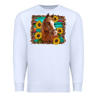 White horse sunflowers turquoise wooden serape leopard Premium Sweatshirt - Artiststas