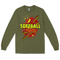 Army Green Softball vibes lightning bolt Long Sleeve Tee - HowdyJamesFarm