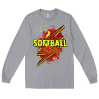 Heather Grey Softball vibes lightning bolt Long Sleeve Tee - HowdyJamesFarm