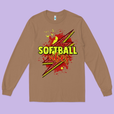 Softball Vibes Lightning Bolt Long Sleeve Tee Designed By Howdyjamesfarm