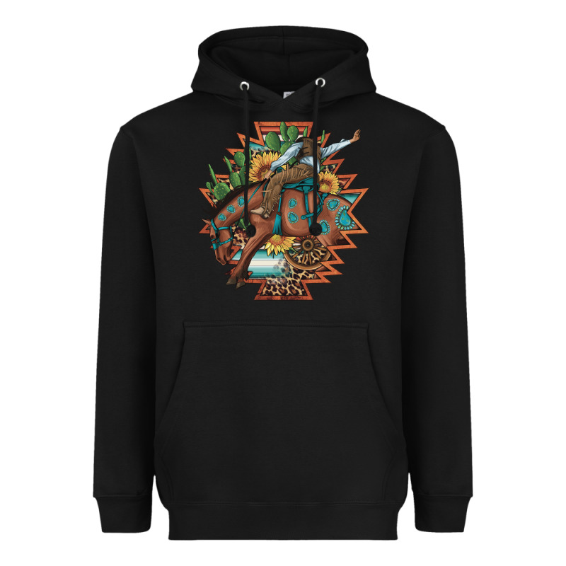 Bucking Bronco Aztec Shape Background Heavyweight Hoodie by Artiststas | Teevron