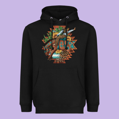 Bucking Bronco Aztec Shape Background Heavyweight Hoodie Designed By Artiststas