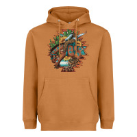 Meerkat bucking bronco aztec shape background Heavyweight Hoodie - Artiststas