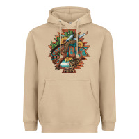 Mushroom bucking bronco aztec shape background Heavyweight Hoodie - Artiststas