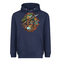 Navy bucking bronco aztec shape background Heavyweight Hoodie - Artiststas