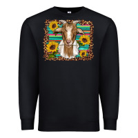 Black goat daisy sunflowers leopard serape glitter Premium Sweatshirt - Artiststas