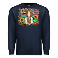 Navy goat daisy sunflowers leopard serape glitter Premium Sweatshirt - Artiststas
