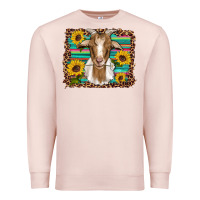 Pale Pink goat daisy sunflowers leopard serape glitter Premium Sweatshirt - Artiststas