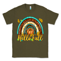 Army Green Hello Fall with Rainbow Classic Tee - texasbilliewilder