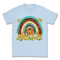 Dusty Blue Hello Fall with Rainbow Classic Tee - texasbilliewilder