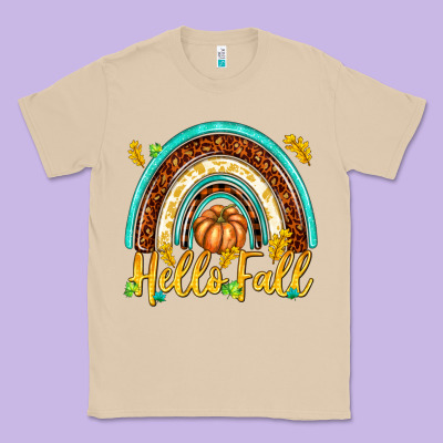 Hello Fall With Rainbow Classic Tee Designed By Texasbilliewilder