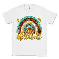 White Hello Fall with Rainbow Classic Tee - texasbilliewilder
