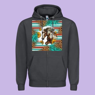 Western Mustang Horse Zipper Hoodie Designed By Lillyallendesigns
