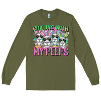 Army Green Chilling with my peeps Easter bunnies Long Sleeve Tee - CowGirlArtShop