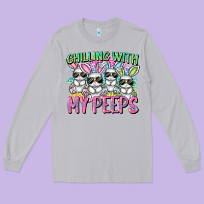 Chilling With My Peeps Easter Bunnies Long Sleeve Tee Designed By Cowgirlartshop