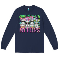 Navy Chilling with my peeps Easter bunnies Long Sleeve Tee - CowGirlArtShop